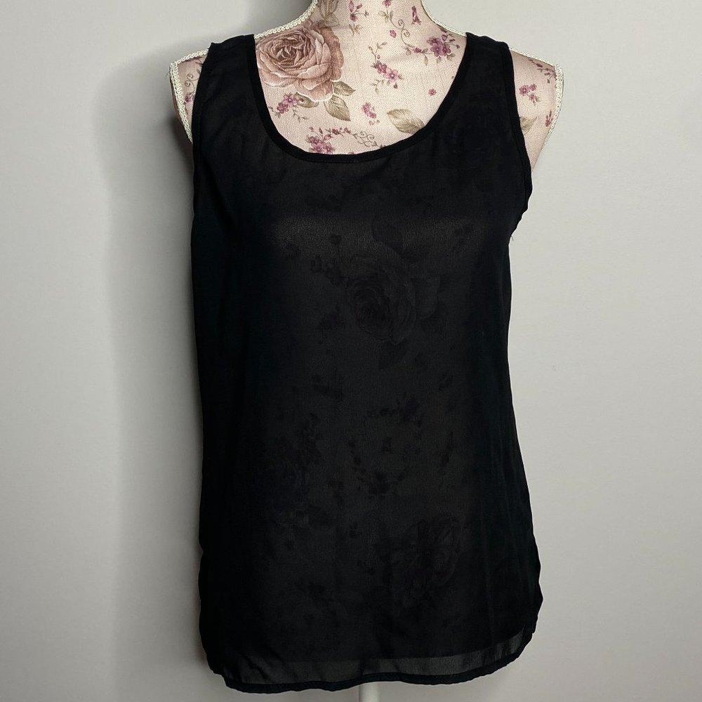 PATRICIA JONES Black Shell Top Sleeveless Shell Tank Top